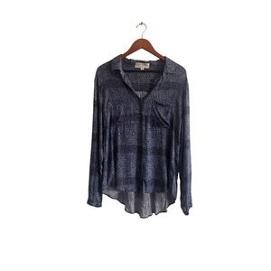 Cloth & Stone Anthropologie Womens Large Blue Floral Stripe Rayon